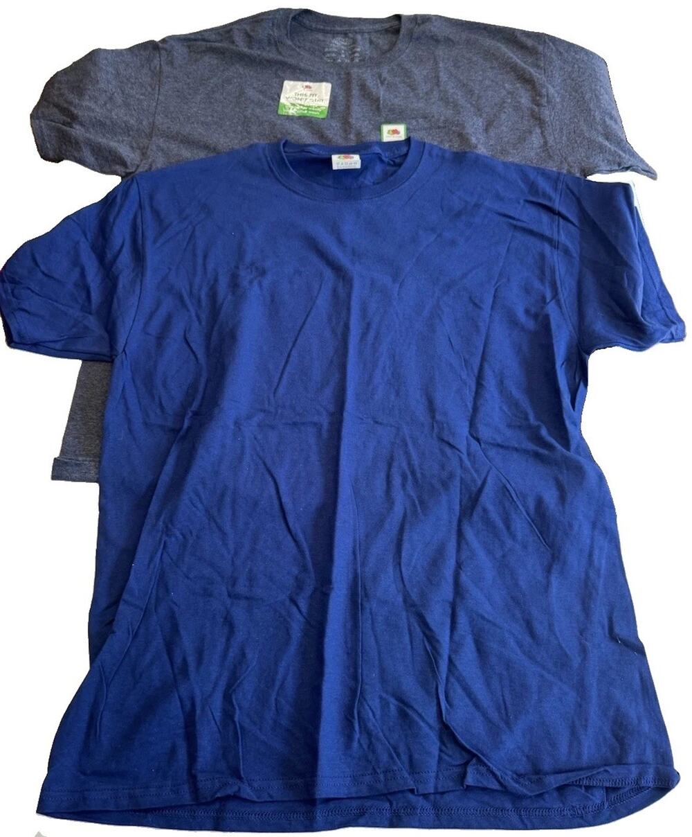 Fruit of the Loom Cotton Shirt Blue Gray NEW Short Sleeve Basic Solid Crew Tee L